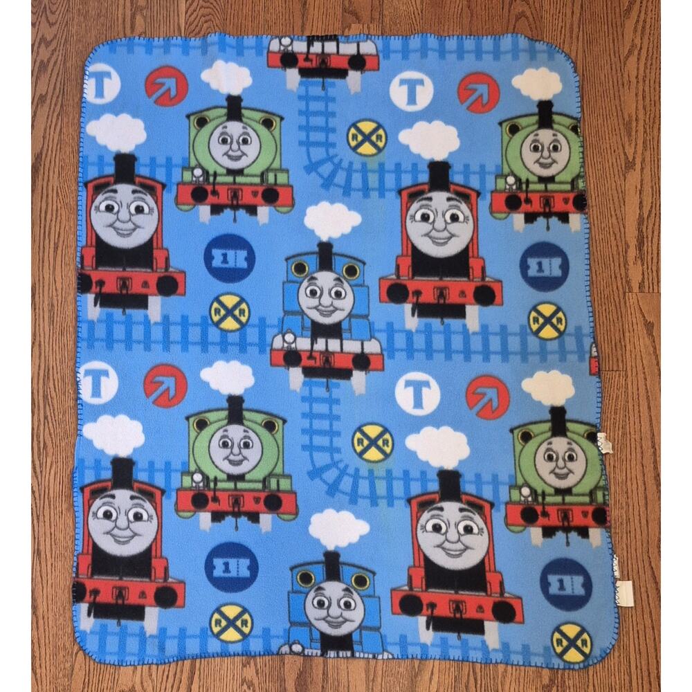Thomas and Friends Blue Fleece Toddler Baby Blanket Trains 46x40 Polyester